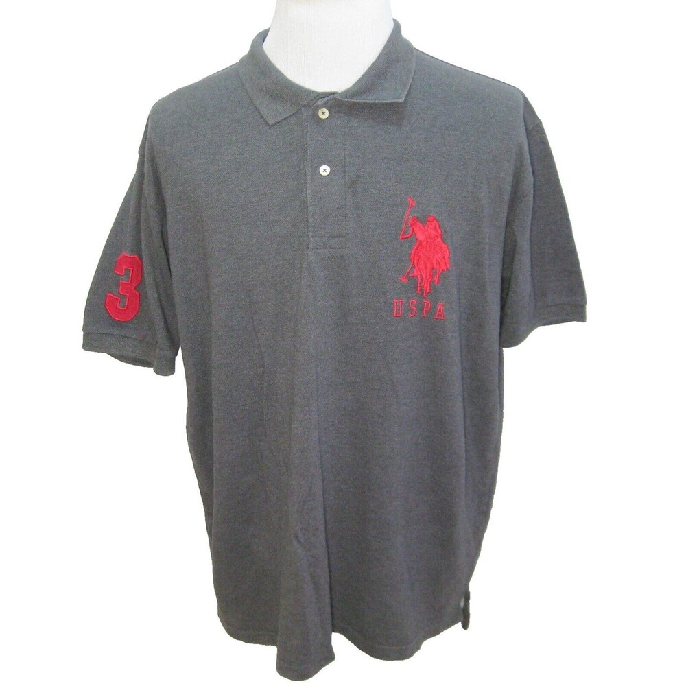 U.S. POLO ASSN. Men's (Size XL) Gray Short Sleeve Cotton Knit Logo Polo Shirt